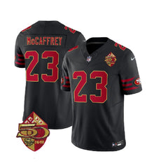 Men's San Francisco 49ers #23 Christian McCaffrey Black 2023 F.U.S.E. 50th Patch Throwback Stitched Football Jersey 