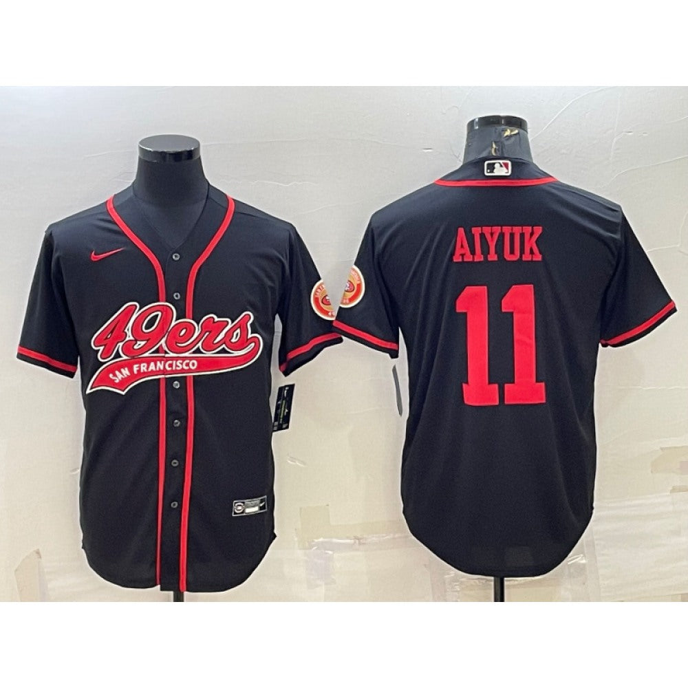 Men's San Francisco 49ers #11 Brandon Aiyuk Black With Patch Cool Base Stitched Baseball Jersey 