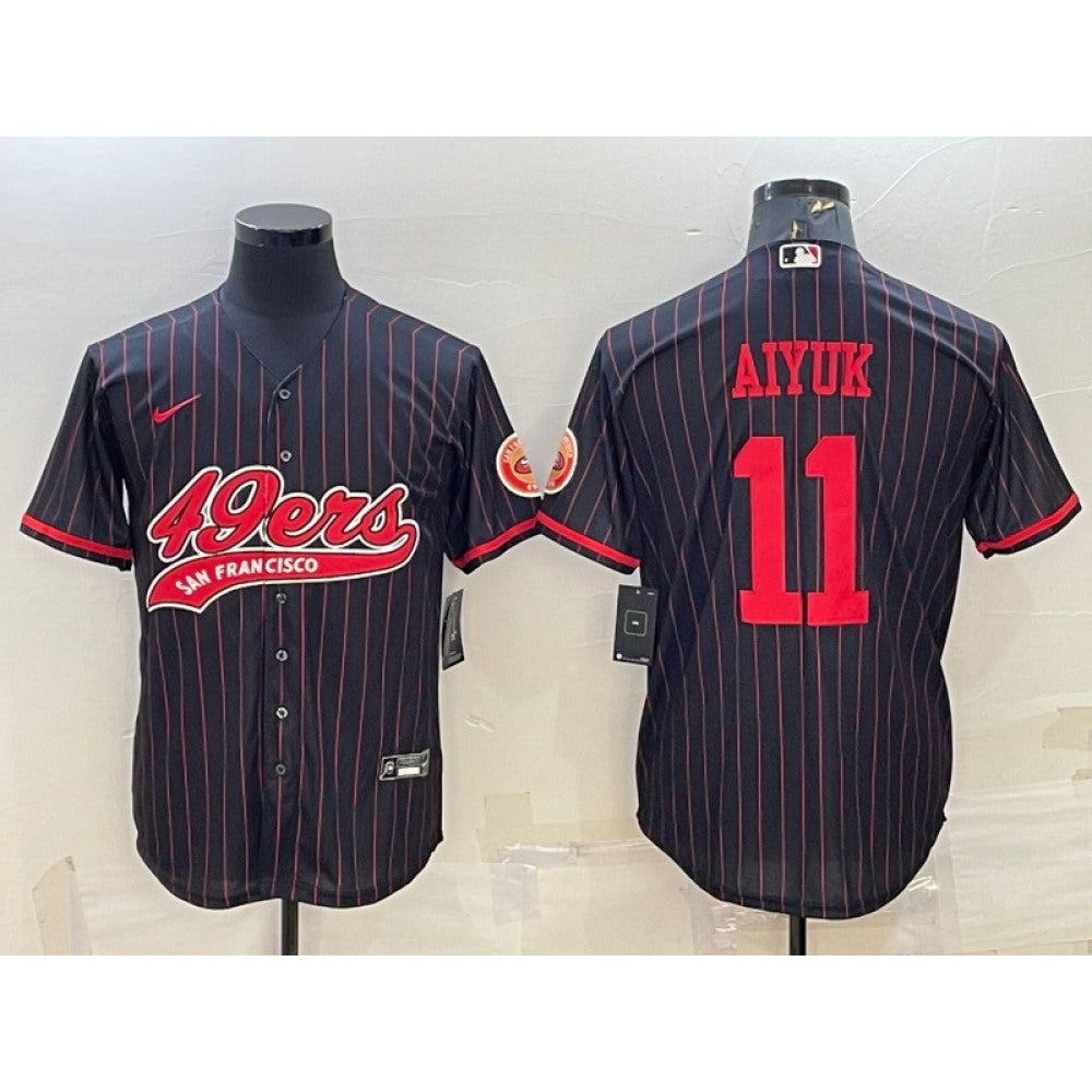 Men's San Francisco 49ers #11 Brandon Aiyuk Black With Patch Cool Base Stitched Baseball Jersey 