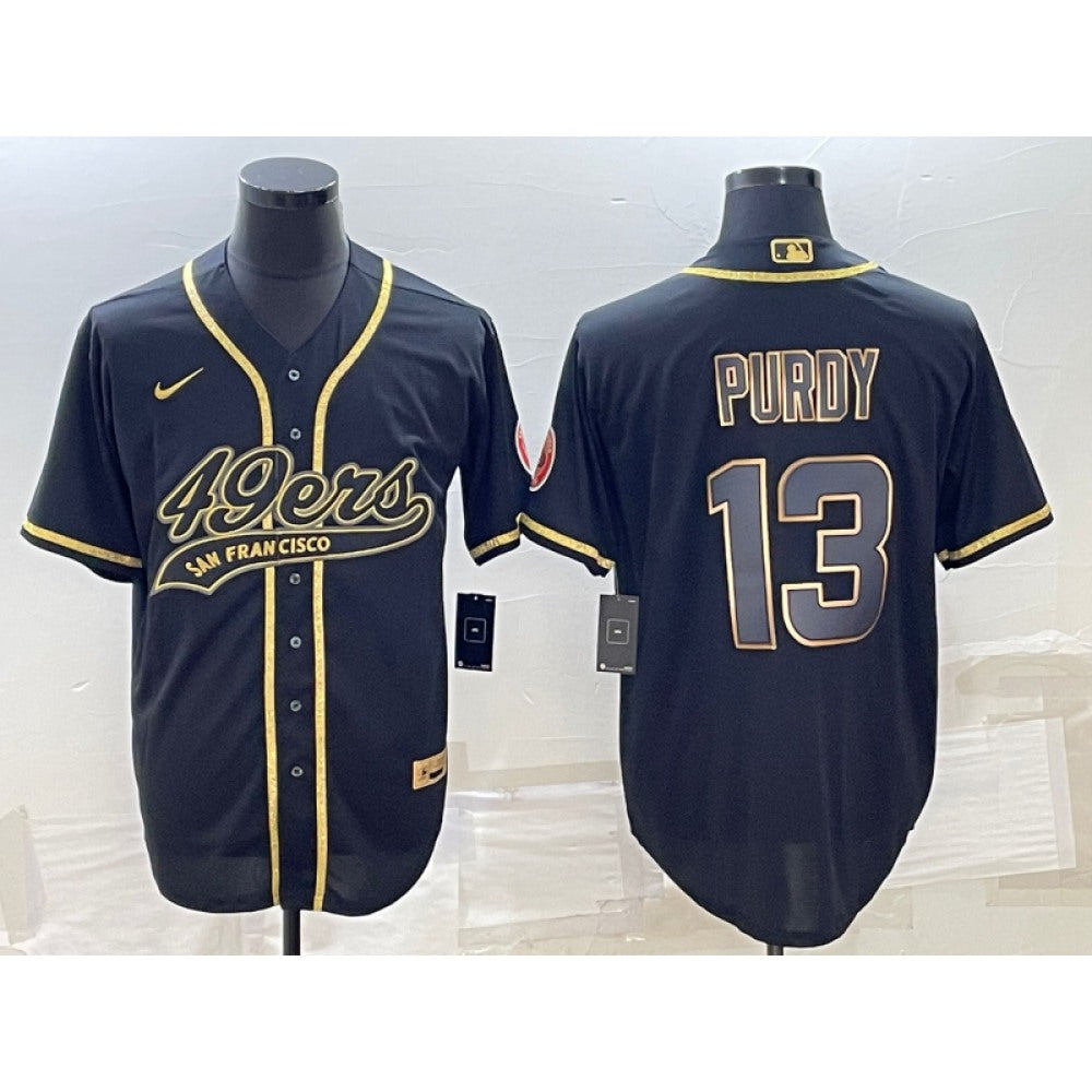 Men's San Francisco 49ers #13 Brock Purdy Black Gold With Patch Cool Base Stitched Baseball Jersey 