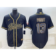 Men's San Francisco 49ers #13 Brock Purdy Black Gold With Patch Cool Base Stitched Baseball Jersey 