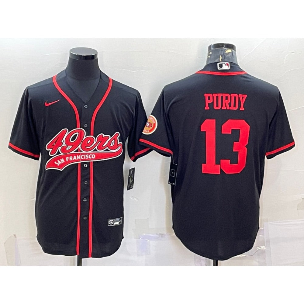 Men's San Francisco 49ers #13 Brock Purdy Black With Patch Cool Base Stitched Baseball Jersey 