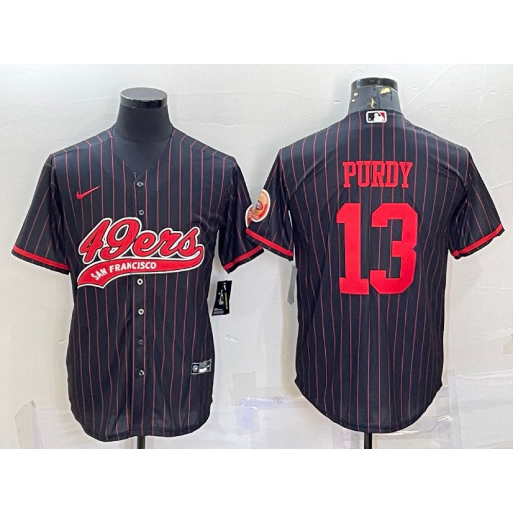 Men's San Francisco 49ers #13 Brock Purdy Black With Patch Cool Base Stitched Baseball Jersey 
