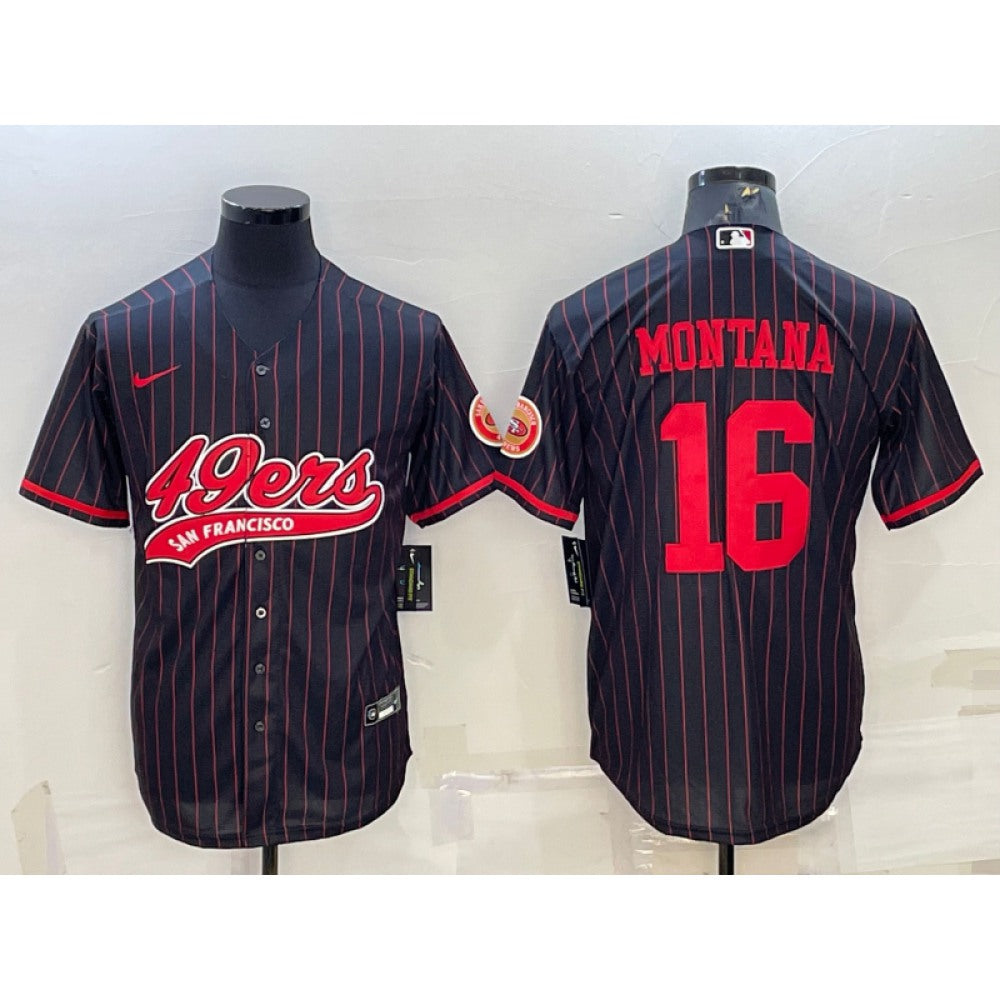 Men's San Francisco 49ers #16 Joe Montana Black Cool Base Stitched Baseball Jersey 