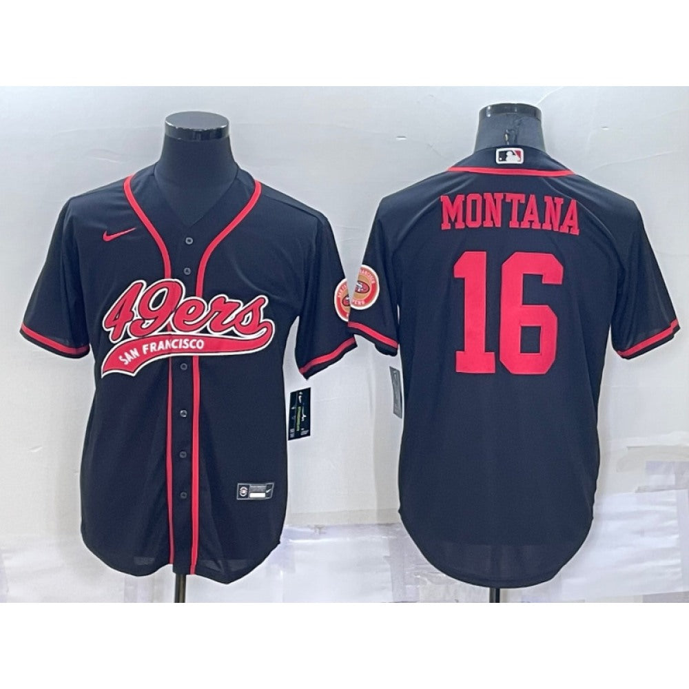 Men's San Francisco 49ers #16 Joe Montana Black Cool Base Stitched Baseball Jersey 