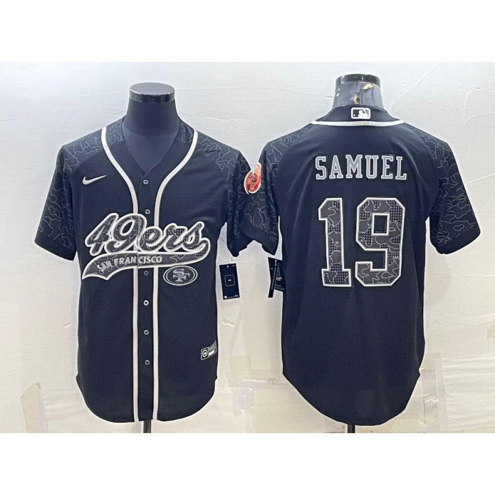 Men's San Francisco 49ers #19 Deebo Samuel Black Reflective With Patch Cool Base Stitched Baseball Jersey 