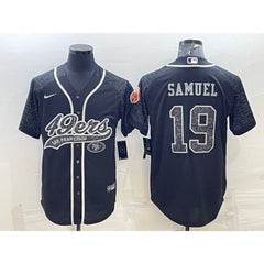 Men's San Francisco 49ers #19 Deebo Samuel Black Reflective With Patch Cool Base Stitched Baseball Jersey 