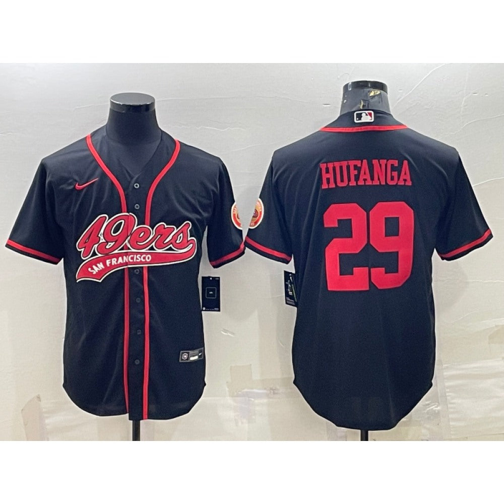Men's San Francisco 49ers #29 Talanoa Hufanga Black With Patch Cool Base Stitched Baseball Jersey 