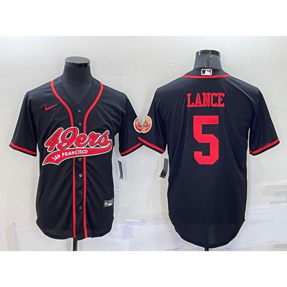 Men's San Francisco 49ers #5 Trey Lance Black Cool Base Stitched Baseball Jersey 