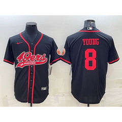 Men's San Francisco 49ers #8 Steve Young Black With Patch Cool Base Stitched Baseball Jersey 