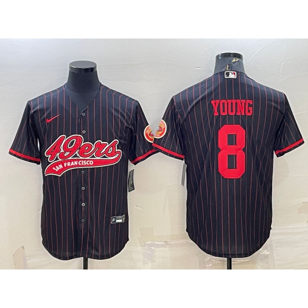 Men's San Francisco 49ers #8 Steve Young Black With Patch Cool Base Stitched Baseball Jersey 