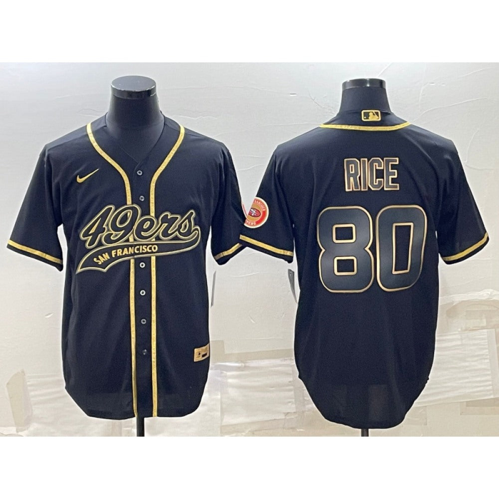 Men's San Francisco 49ers #80 Jerry Rice Black Gold With Patch Cool Base Stitched Baseball Jersey 