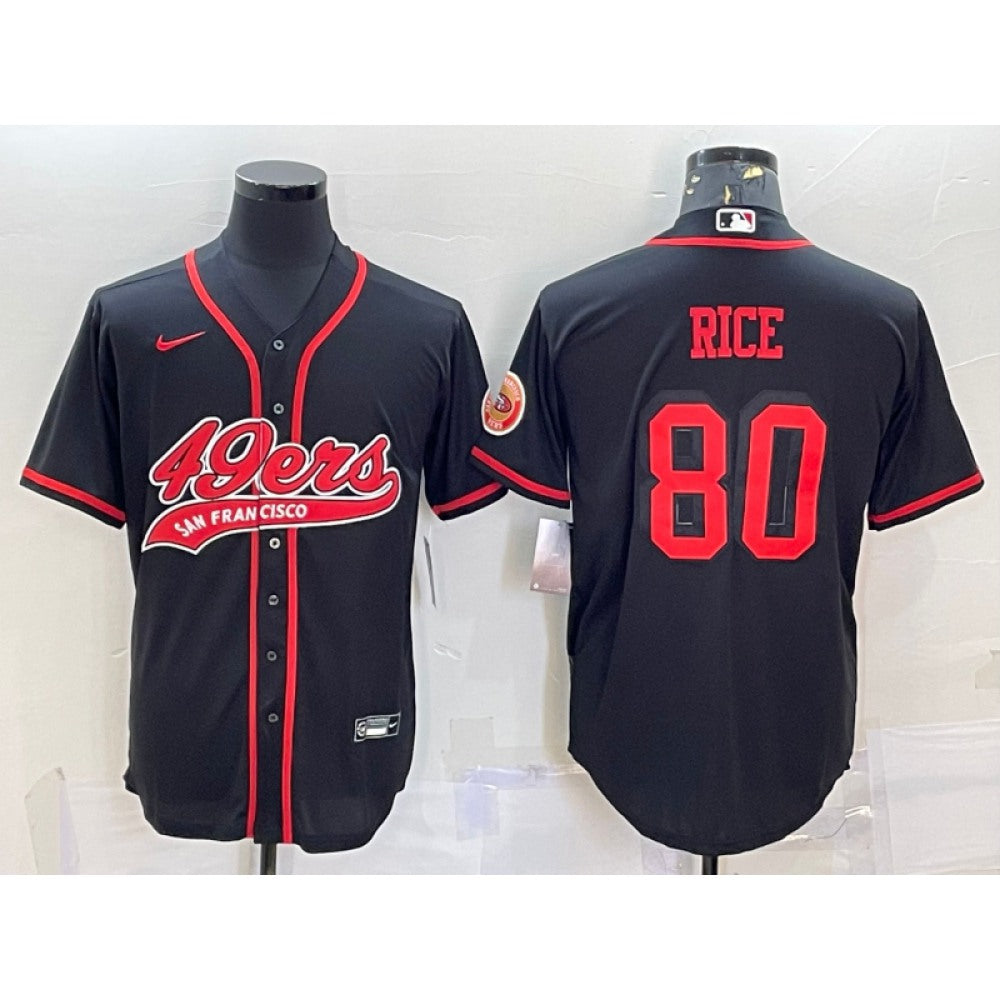 Men's San Francisco 49ers #80 Jerry Rice Black With Patch Cool Base Stitched Baseball Jersey 