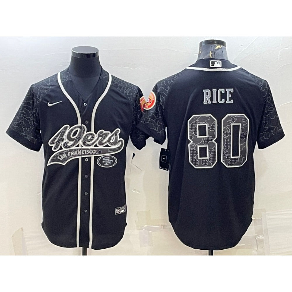 Men's San Francisco 49ers #80 Jerry Rice Black Reflective With Patch Cool Base Stitched Baseball Jersey 