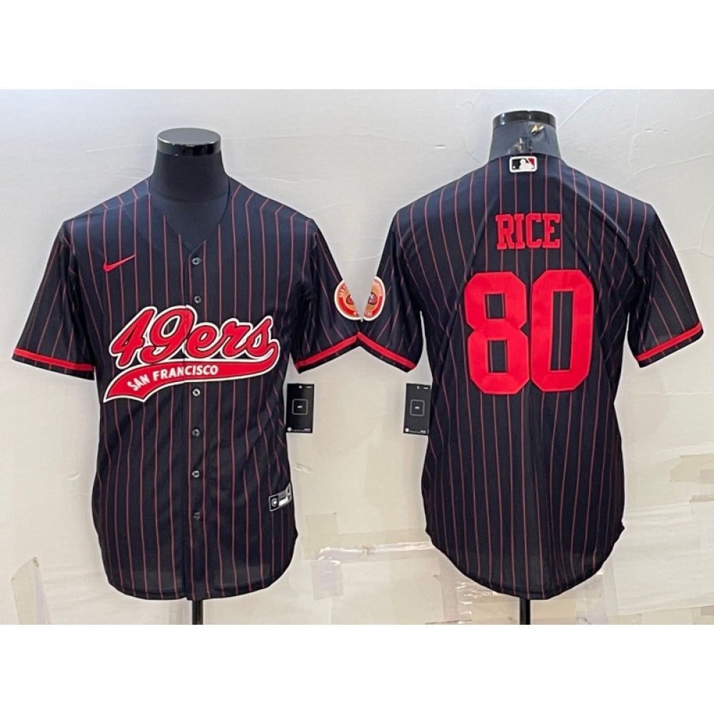 Men's San Francisco 49ers #80 Jerry Rice Black With Patch Cool Base Stitched Baseball Jersey 