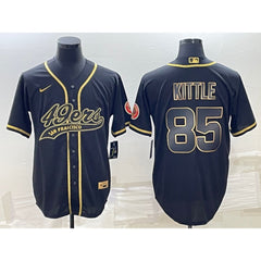 Men's San Francisco 49ers #85 George Kittle Black Gold With Patch Cool Base Stitched Baseball Jersey 