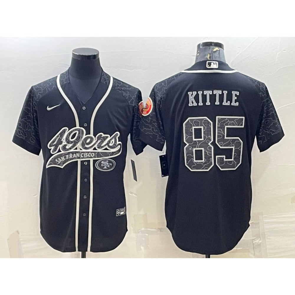 Men's San Francisco 49ers #85 George Kittle Black Reflective With Patch Cool Base Stitched Baseball Jersey 