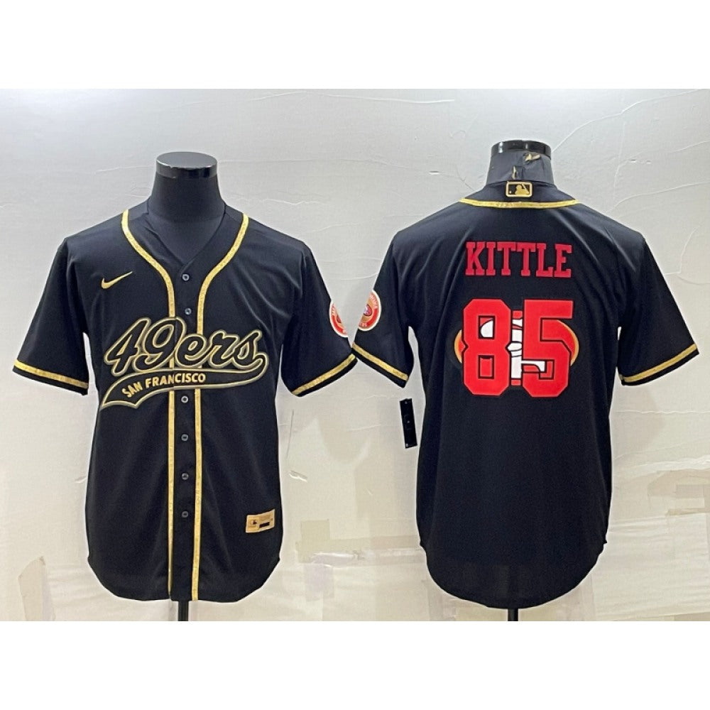 Men's San Francisco 49ers #85 George Kittle Black Gold Team Big Logo With Patch Cool Base Stitched Baseball Jersey 