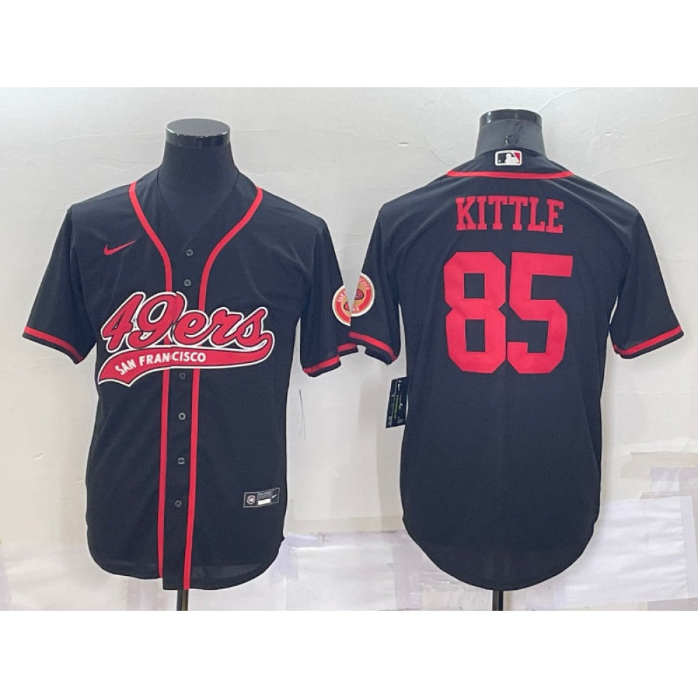 Men's San Francisco 49ers #85 George Kittle Black Cool Base Stitched Baseball Jersey 