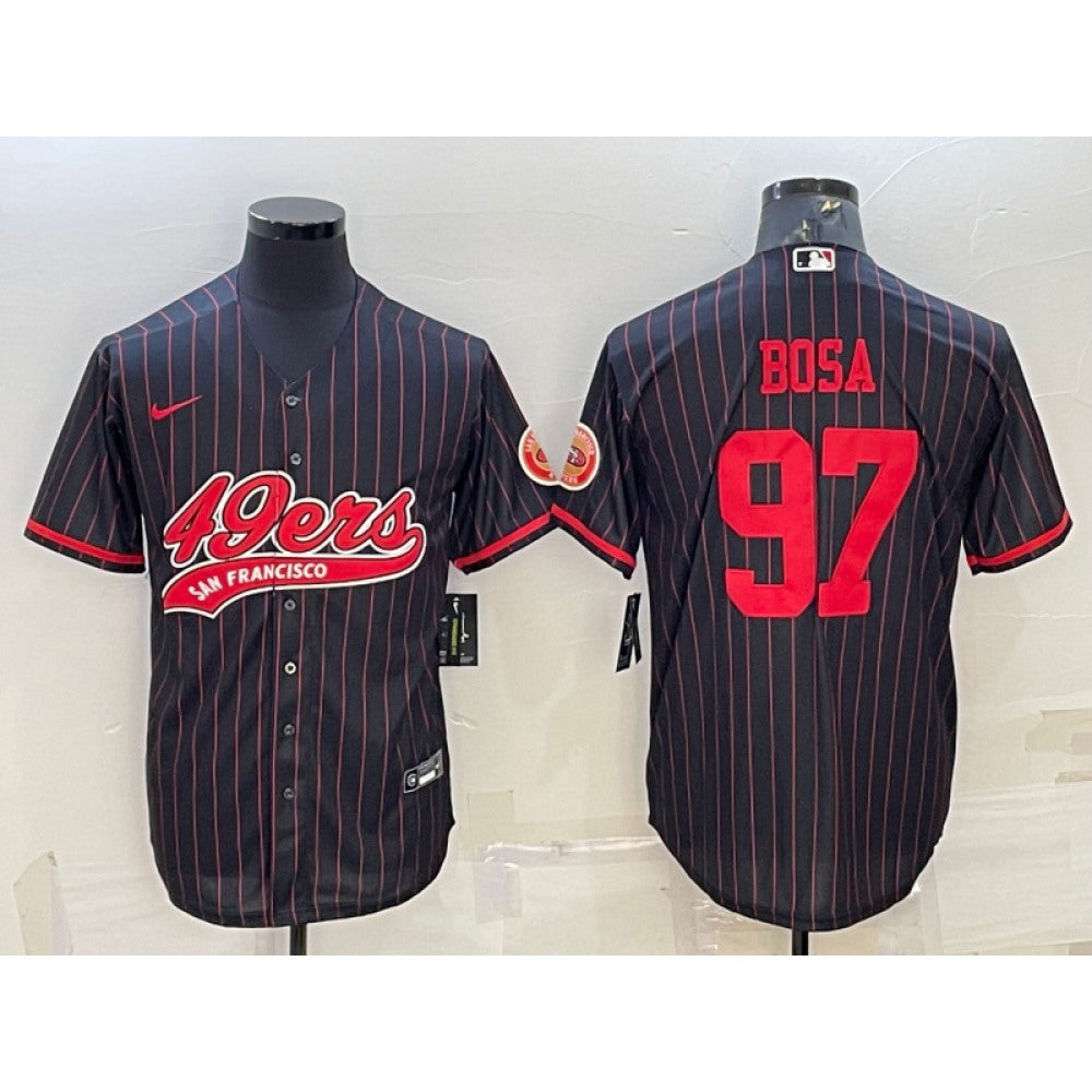 Men's San Francisco 49ers #97 Nick Bosa Black With Patch Cool Base Stitched Baseball Jersey 