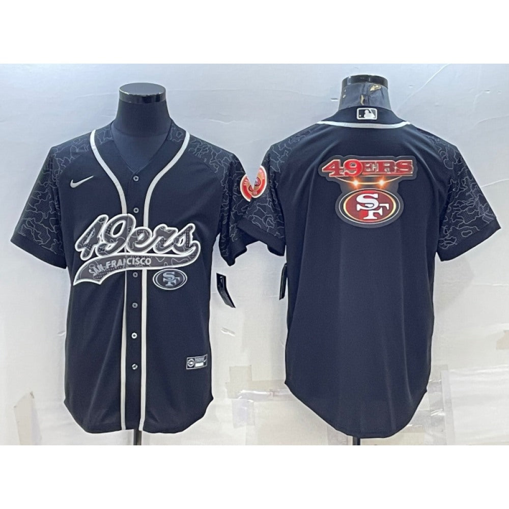 Men's San Francisco 49ers Black Reflective Team Big Logo With Patch Cool Base Stitched Baseball Jersey 