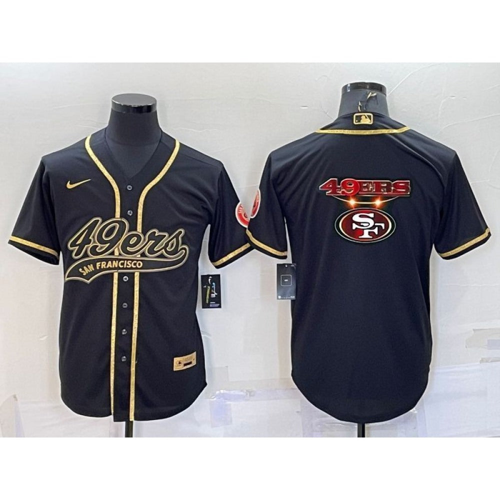 Men's San Francisco 49ers Black Gold Team Big Logo With Patch Cool Base Stitched Baseball Jersey 