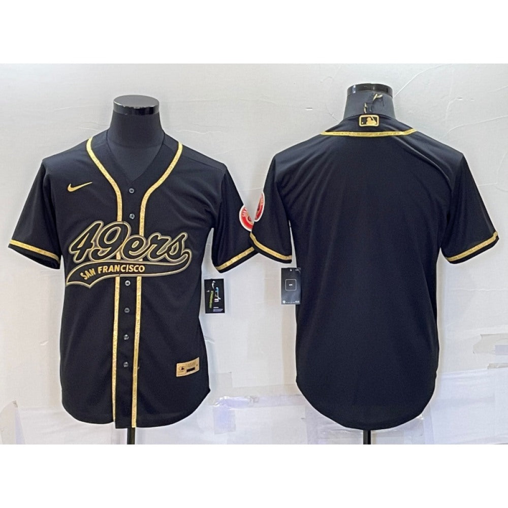 Men's San Francisco 49ers Blank Black Gold With Patch Cool Base Stitched Baseball Jersey 