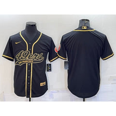 Men's San Francisco 49ers Blank Black Gold With Patch Cool Base Stitched Baseball Jersey 