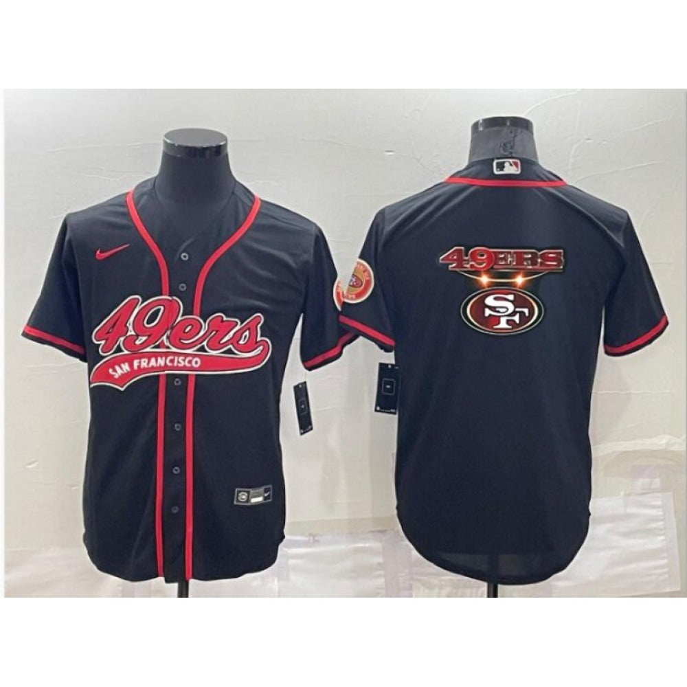 Men's San Francisco 49ers Black Team Big Logo With Patch Cool Base Stitched Baseball Jersey 