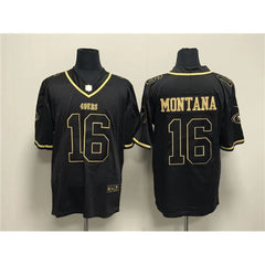 Men's San Francisco 49ers #16 Joe Montana Black Gold Stitched Jersey 