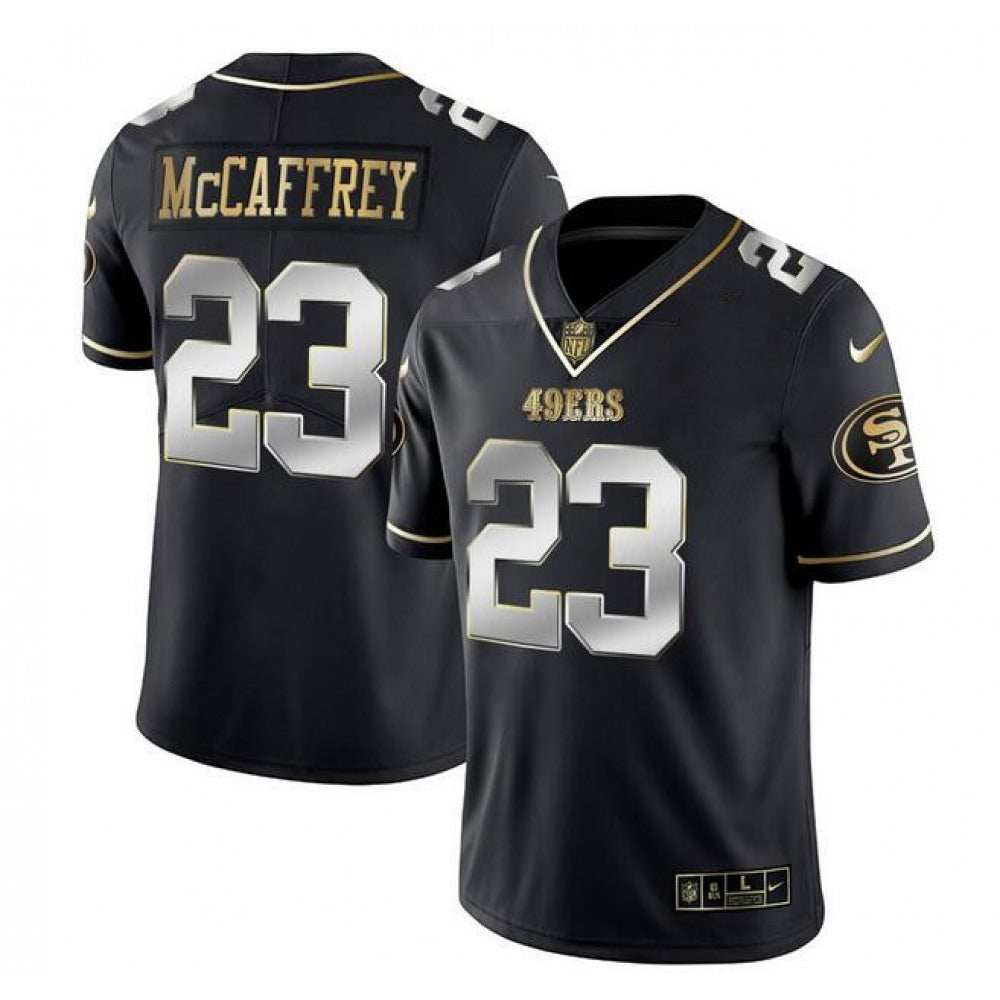 Men's San Francisco 49ers #23 Christian McCaffrey Black Gold Stitched Jersey 