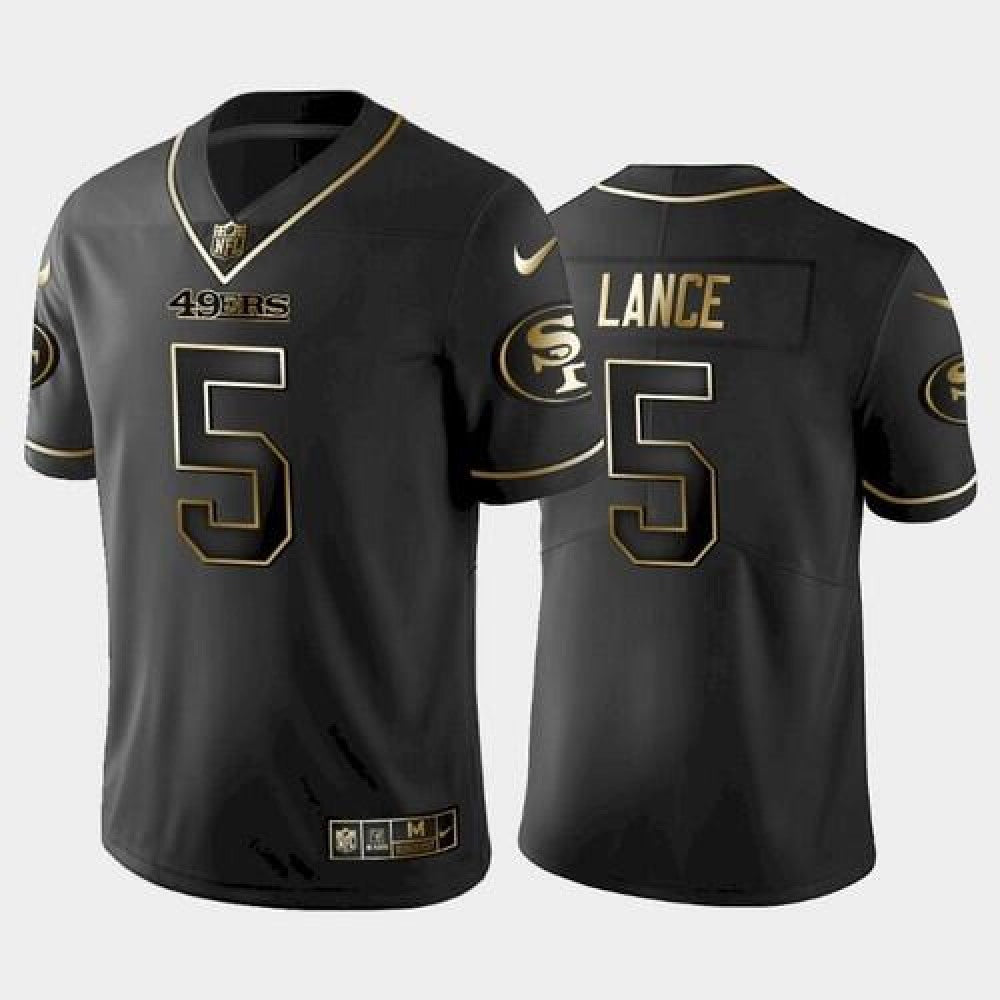 Men's San Francisco 49ers #5 Trey Lance Black golden edition Stitched Jersey 