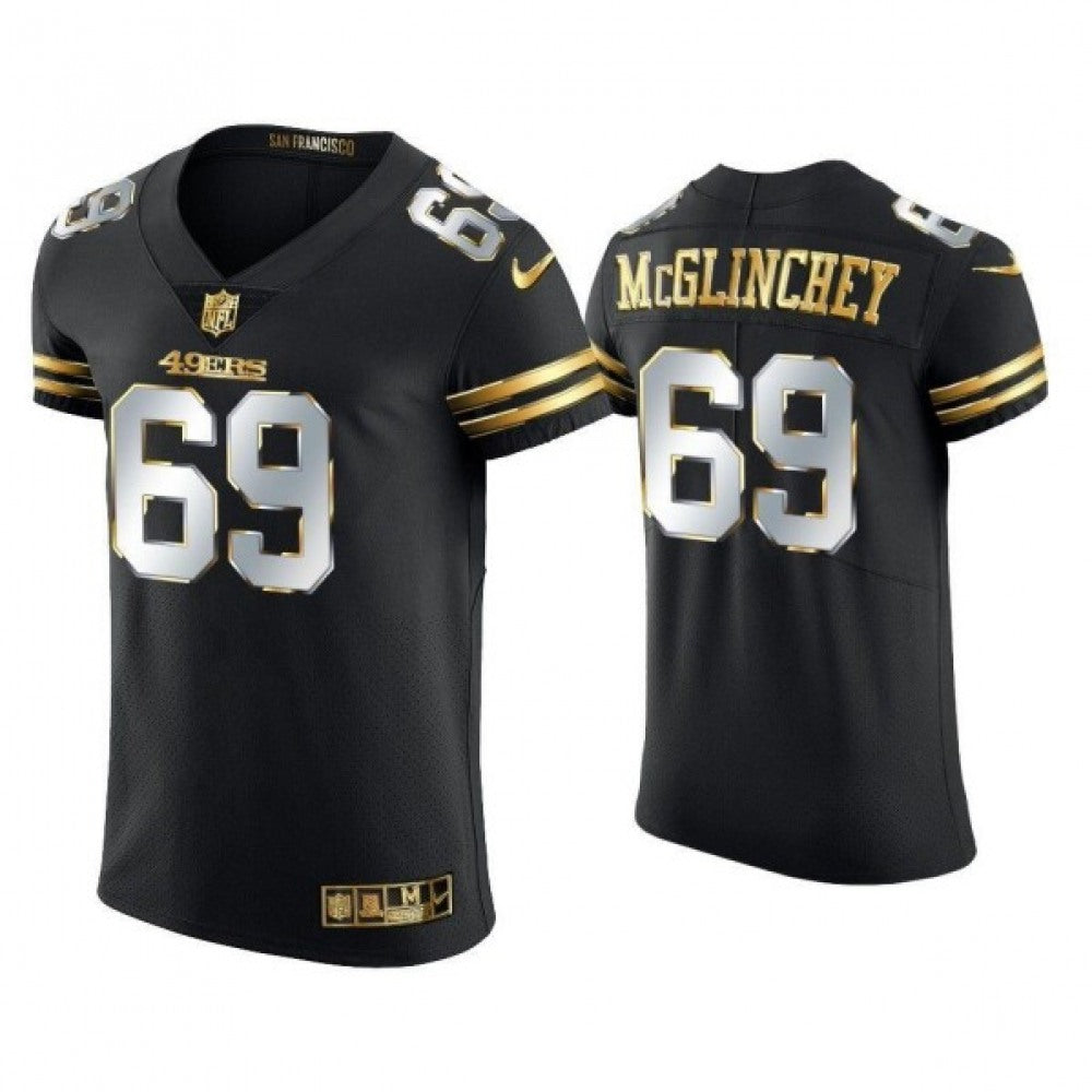 Men's San Francisco 49ers #69 Mike McGlinchey Black Golden Edition Stitched Football Jersey 