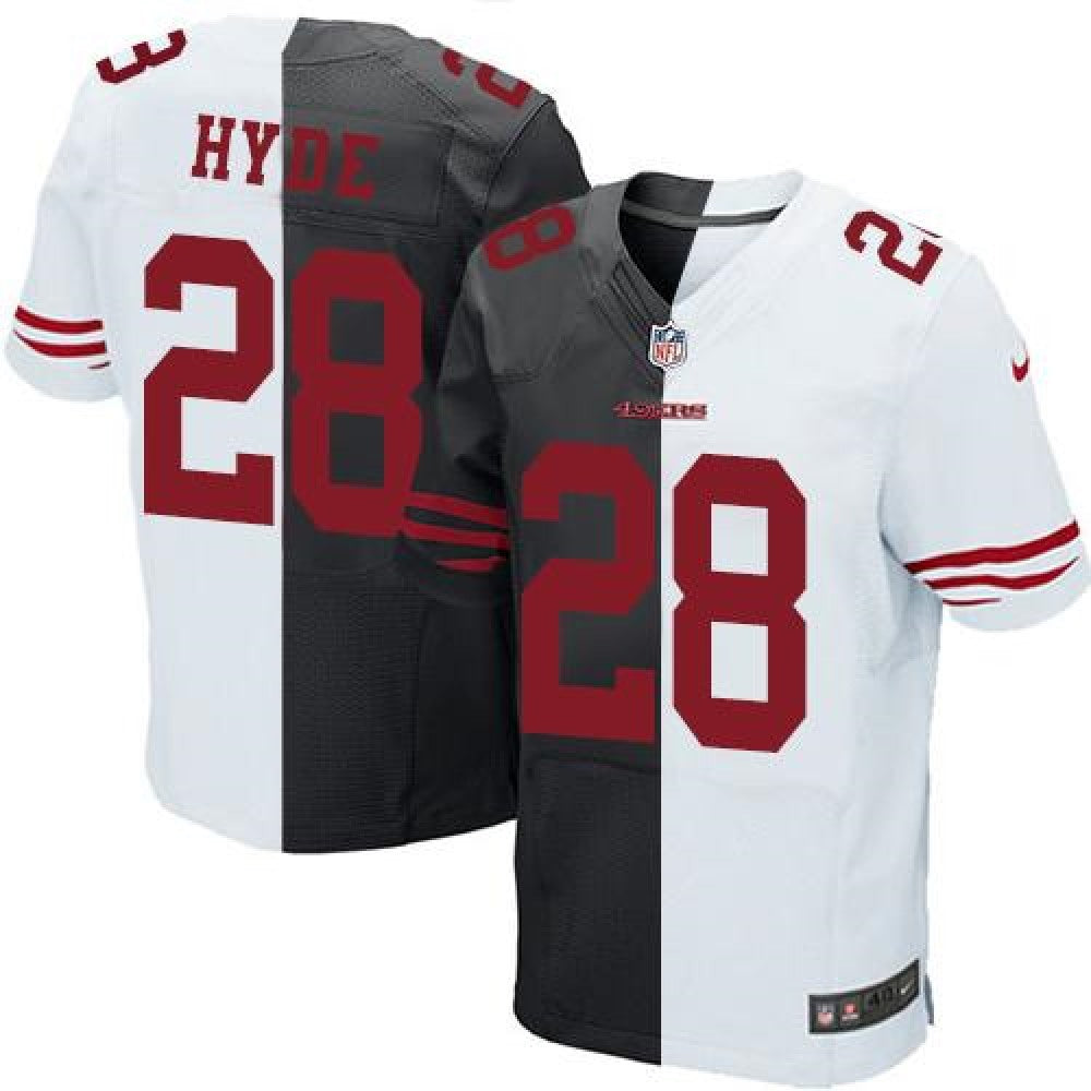 49ers #28 Carlos Hyde Black/White Men's Stitched NFL Elite Split Jersey 