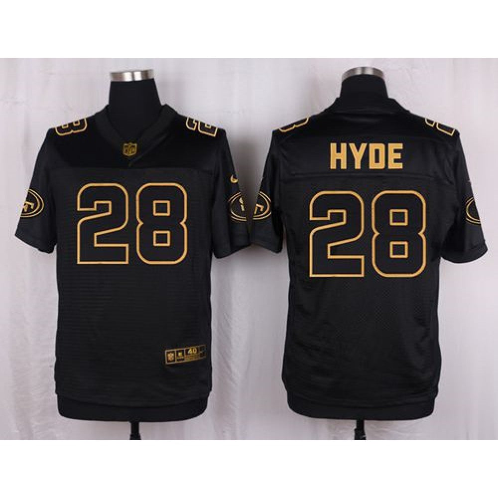 49ers #28 Carlos Hyde Black Men's Stitched NFL Elite Pro Line Gold Collection Jersey 