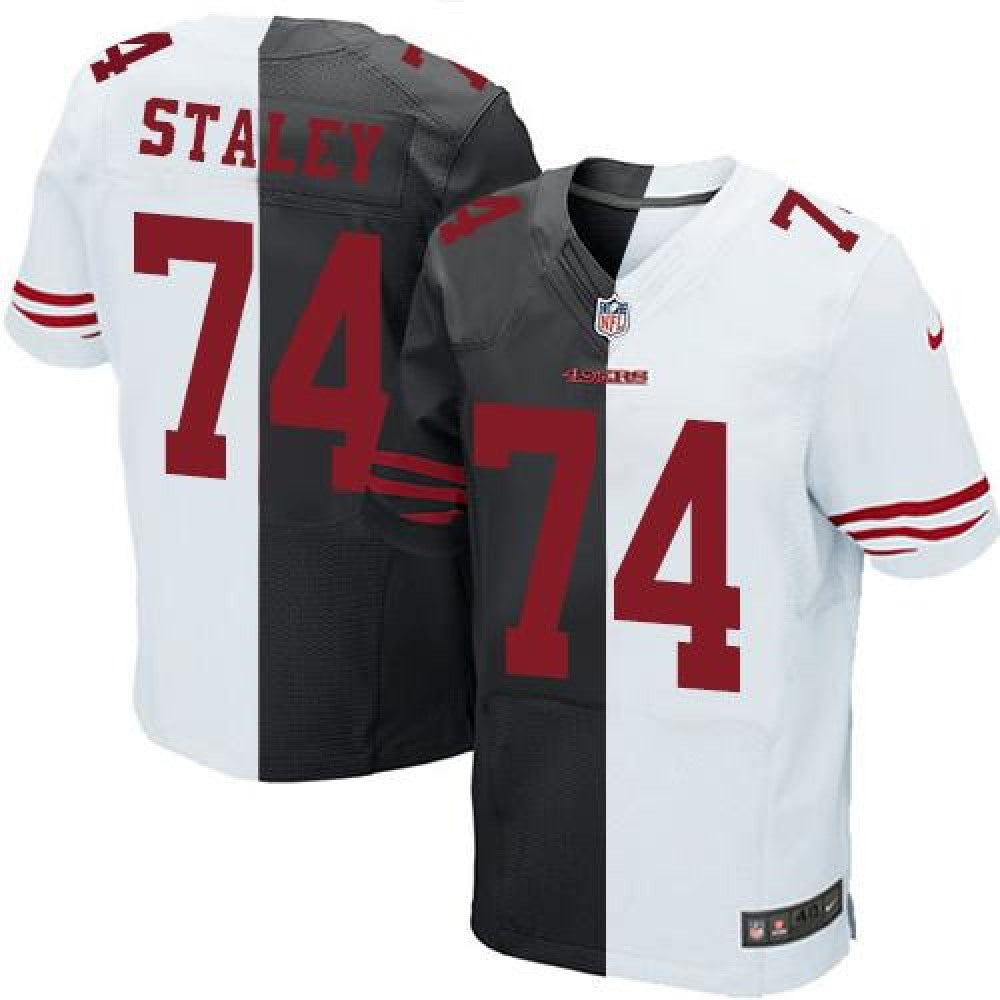 49ers #74 Joe Staley Black/White Men's Stitched NFL Elite Split Jersey 