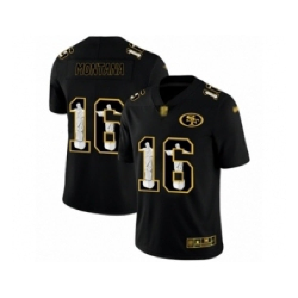 Men's San Francisco 49ers #16 Joe Montana Jesus Black Faith Edition Limited Stitched Jersey 