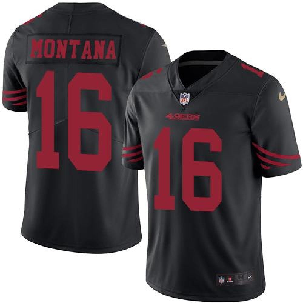 49ers #16 Joe Montana Black Men's Stitched NFL Limited Rush Jersey 