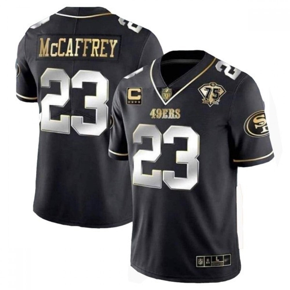 Men's San Francisco 49ers #23 Christian McCaffrey Black/Gold With C Patch Vapor Untouchable Limited Stitched Football Jersey 