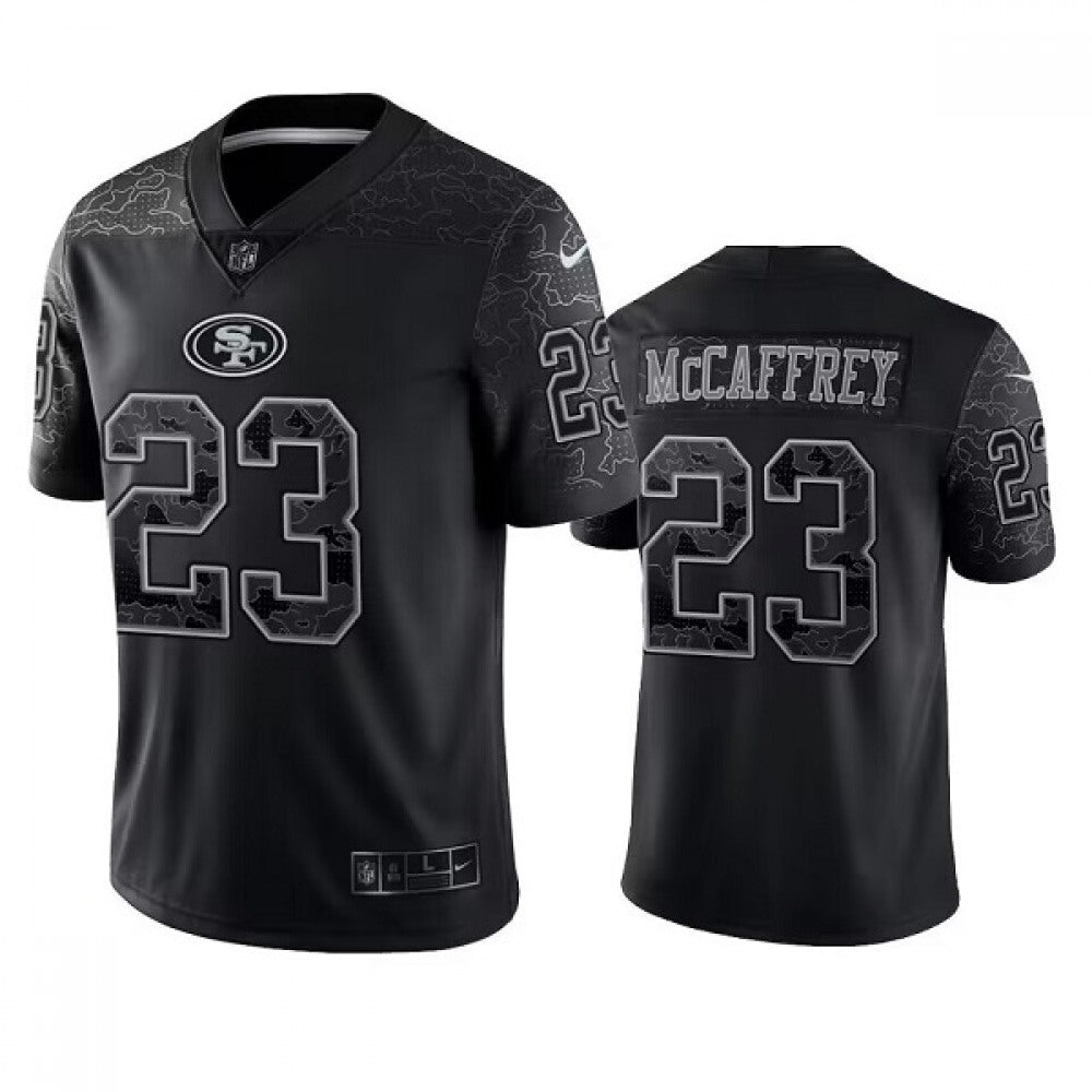 Men's San Francisco 49ers #23 Christian McCaffrey Black Reflective Limited Stitched Football Jersey 