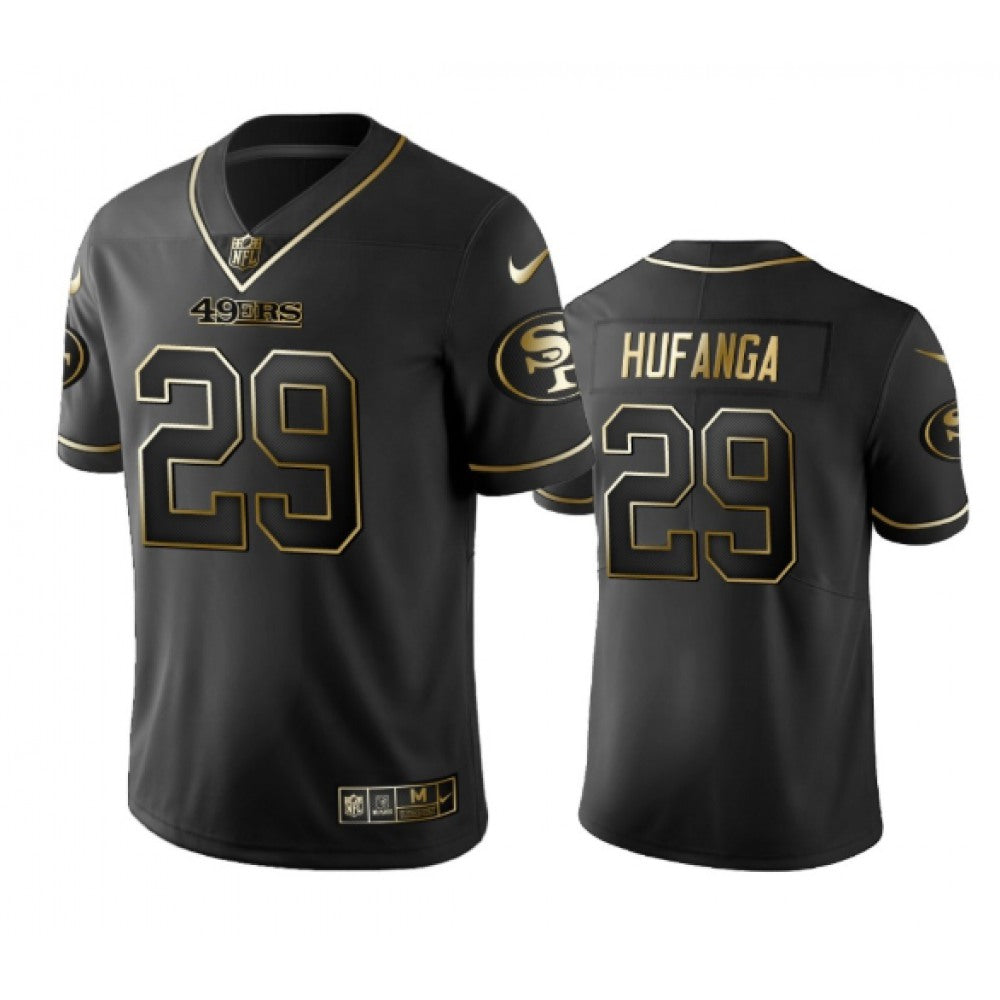 Men's San Francisco 49ers #29 Talanoa Hufanga Black Golden Edition Limited Stitched Jersey 
