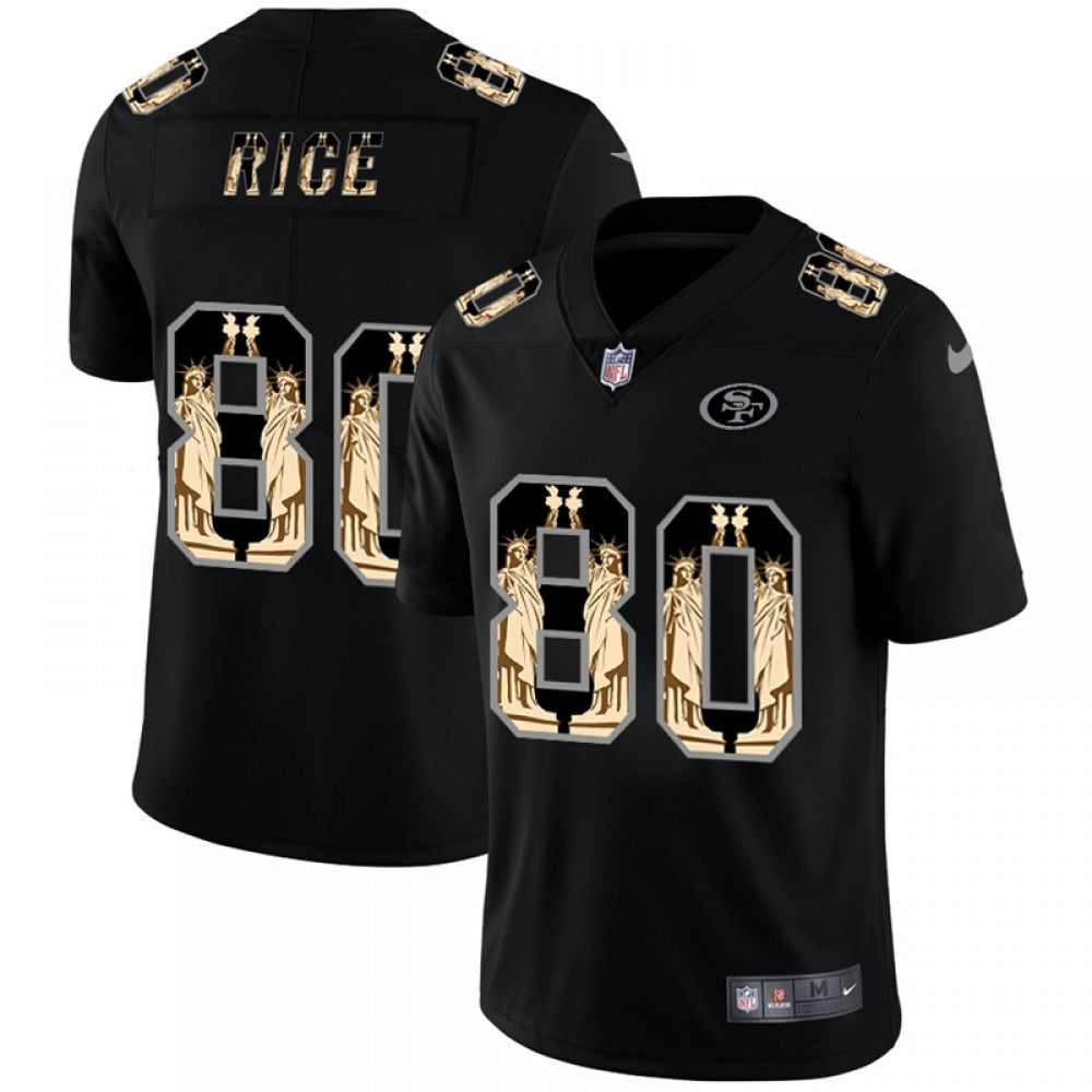 Men's San Francisco 49ers #80 Jerry Rice 2019 Black Statue Of Liberty Limited Stitched NFL Jersey 