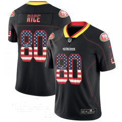 Men's San Francisco 49ers #80 Jerry Rice Black USA Flag Color Rush Limited Fashion Stitched NFL Jersey 