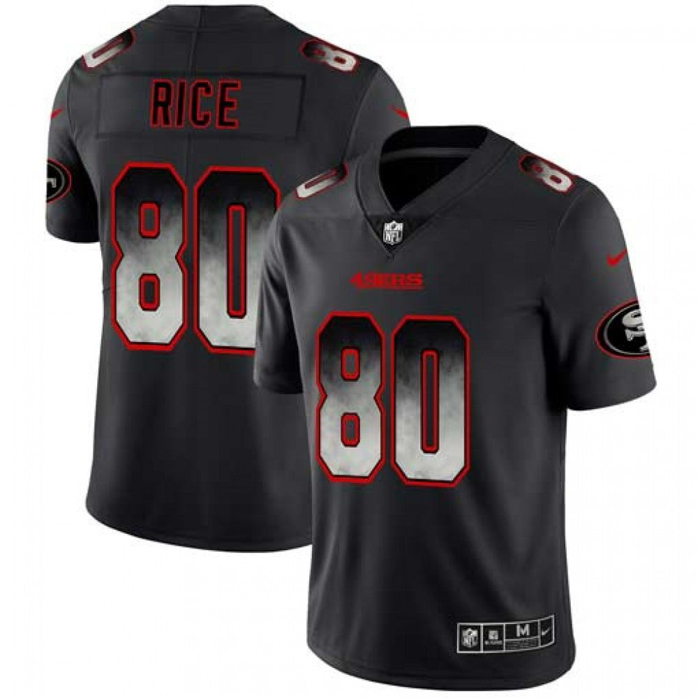 Men's San Francisco 49ers #80 Jerry Rice Black 2019 Smoke Fashion Limited Stitched NFL Jersey 