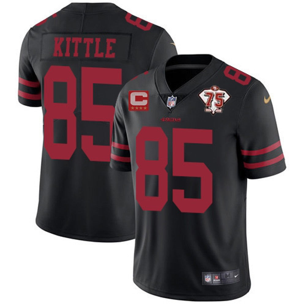 Men's San Francisco 49ers #85 George Kittle 2021 Black With C Patch 75th Anniversary Vapor Untouchable Limited Stitched Jersey 