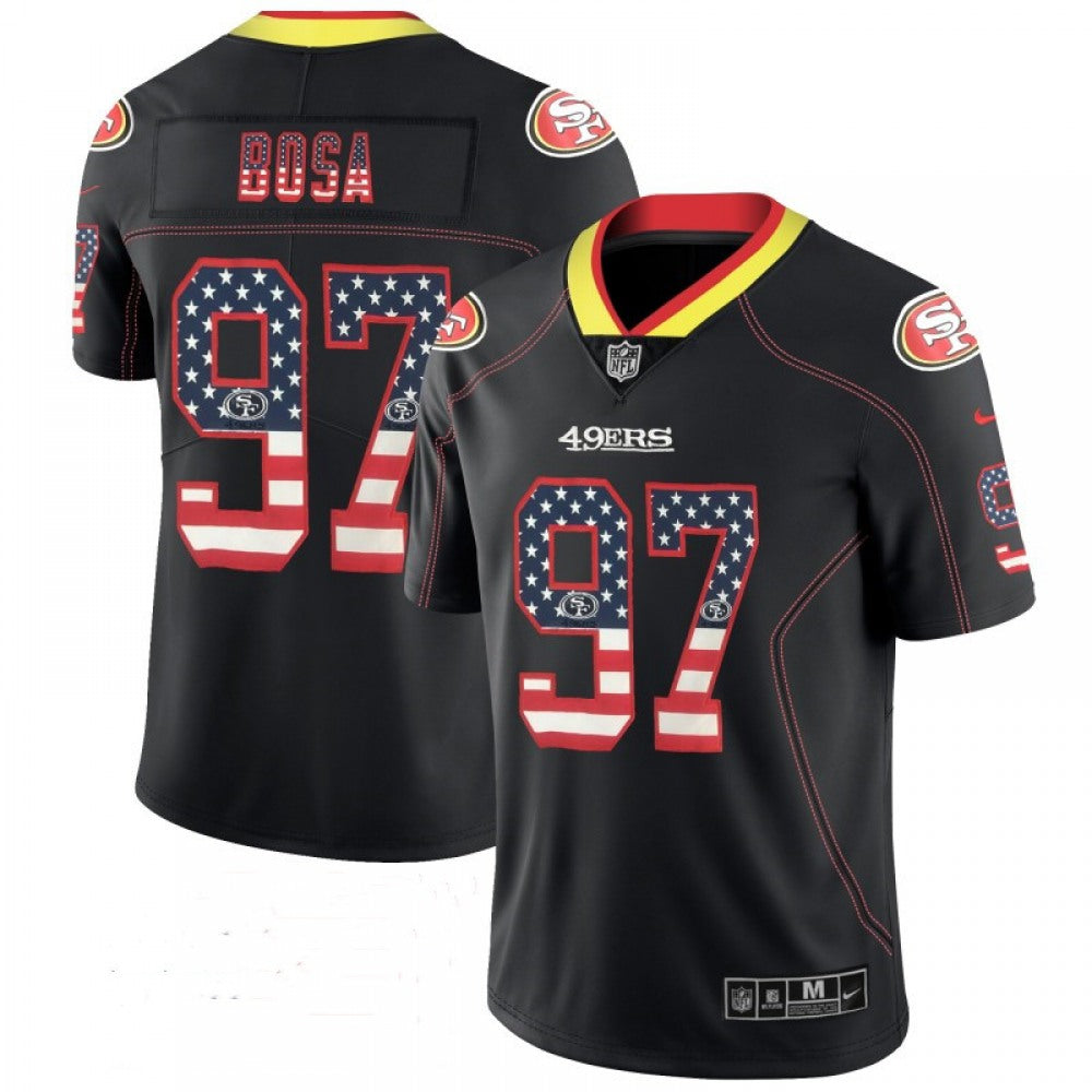 Men's San Francisco 49ers #97 Nick Bosa Black USA Flag Fashion NFL Limited Stitched NFL Jersey 
