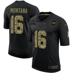 Men's San Francisco 49ers #16 Joe Montana 2020 Black Camo Salute To Service Limited Stitched Jersey 