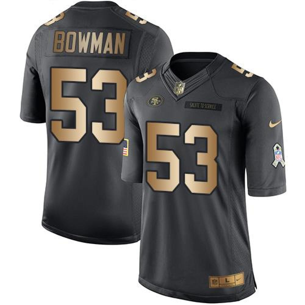 49ers #53 NaVorro Bowman Black Men's Stitched NFL Limited Gold Salute To Service Jersey 