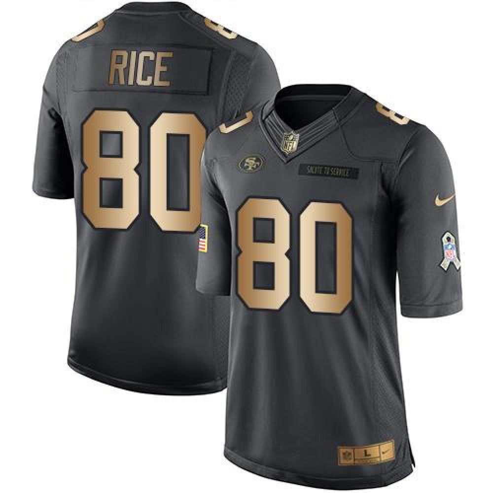 49ers #80 Jerry Rice Black Men's Stitched NFL Limited Gold Salute To Service Jersey 