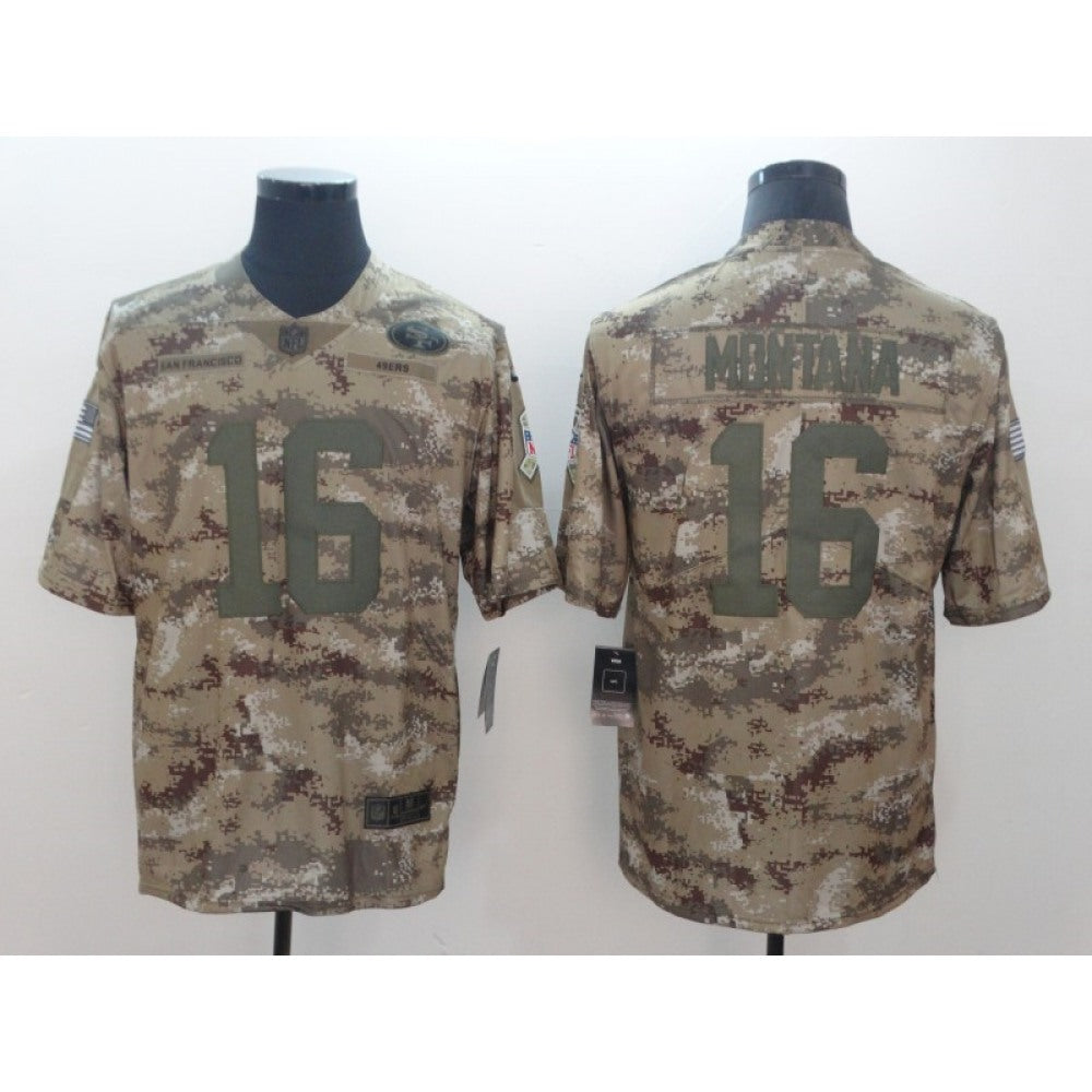 Men's San Francisco 49ers #16 Joe Montana 2018 Camo Salute to Service Limited Stitched NFL Jersey 